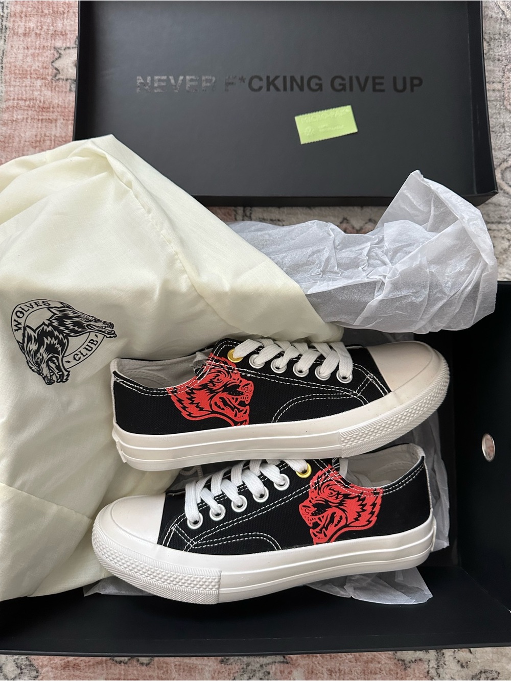 NWT Darc Sport Black Canvas Low-Top Sneakers with Red Graphic